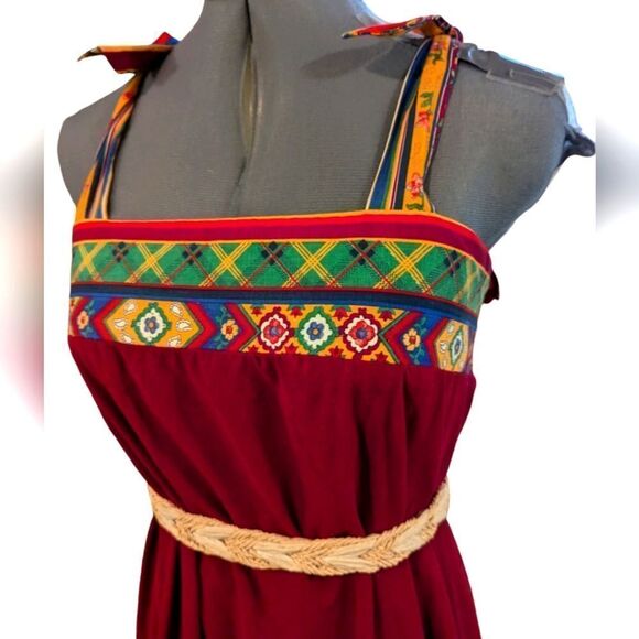 Vintage Dresses & Skirts - Boho 70s vintage patchwork red floral striped dress‎ women's size large
